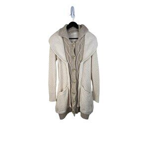 Sleeping On Snow Cable Cardigan Sweater With Pockets Beige Ivory S Wool Blend